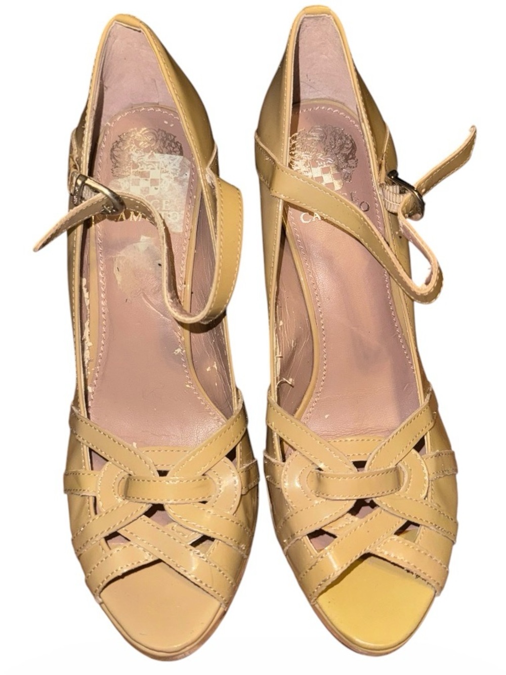 Vince Camuto Marken Nude Patent Leather Cage Platform Heels Strappy 7.5B